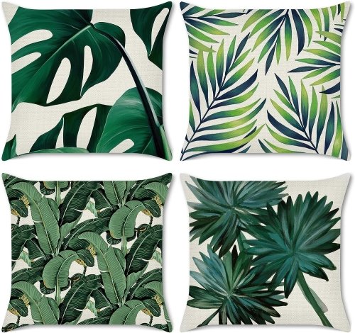 Bonhause Tropical Leaves Cushion Covers 45 x 45 cm Green Leaf Decorative Throw Pillow Covers