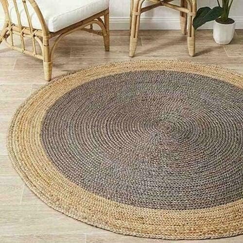 Avgari Creation RUG Jute Natural Hand Braided Rug Round Shape