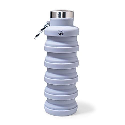 Mayim Collapsible Water Bottles Silicone Travel Tumbler with Clip for Backpack, Reusable Portable Sport Water Bottle for Gym, Camping, Hiking or Airport, 17 Oz Grey