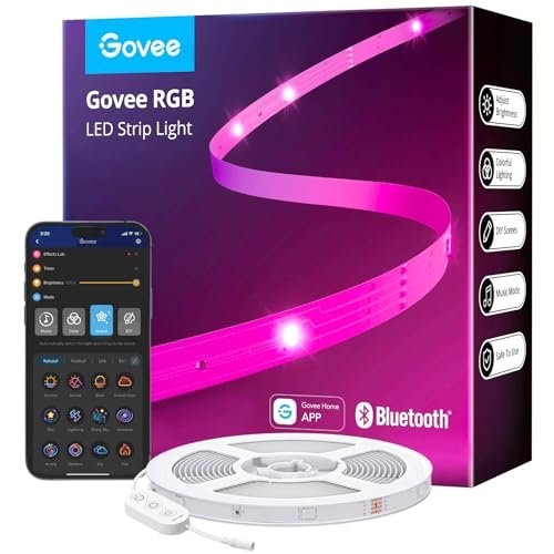 Govee 100ft LED Strip Lights, Bluetooth RGB Christmas LED Lights with App Control, 64 Scenes and Music Sync LED Strip Lighting for Bedroom, Living Room, Kitchen, Party, ETL Listed Adapter
