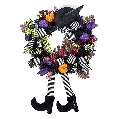 SHAVINGFUN Halloween Wreath-Halloween Decorations-Halloween Front Door Wreath- 24 Inch Witch Hat and Legs Wreath Halloween Decor,for Front Door or Indoor Wall,Halloween decorations outdoor Wreath
