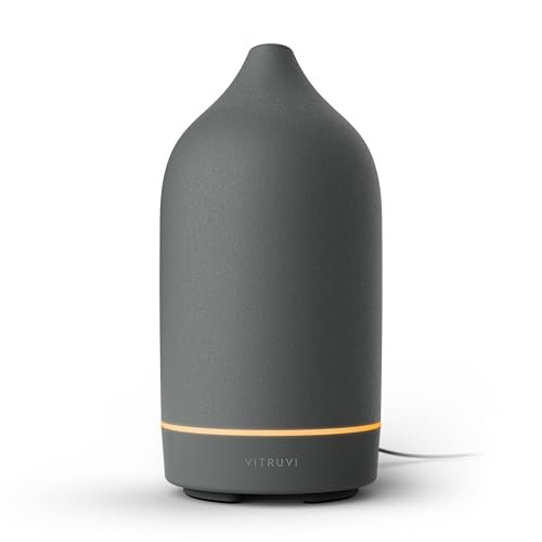 Vitruvi Stone Diffuser, Ceramic Ultrasonic Essential Oil Diffuser for Aromatherapy | Ceramic Diffuser, Diffusers for Home, Oil Diffuser, Room Decor | Charcoal, 90ml Capacity