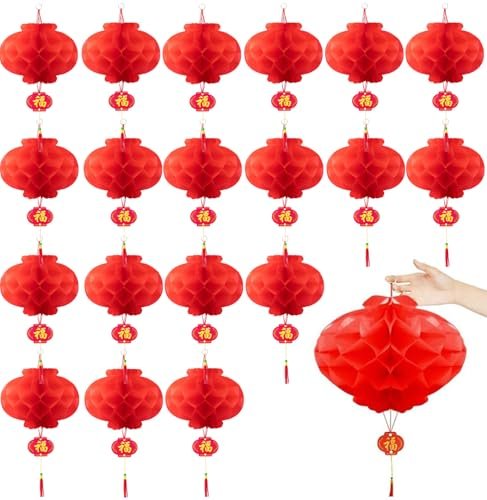 20Pcs Chinese New Year Decorations 2026, 8 Inch Chinese Lanterns, Traditional Hanging Decorations with Tassels, Chinese Red Paper Lanterns for Lunar New Year Spring Festival Party Supplies